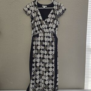 Dressbarn Black & White Polka Dot Wrap Dress – Size 10 – Elegant & Flattering